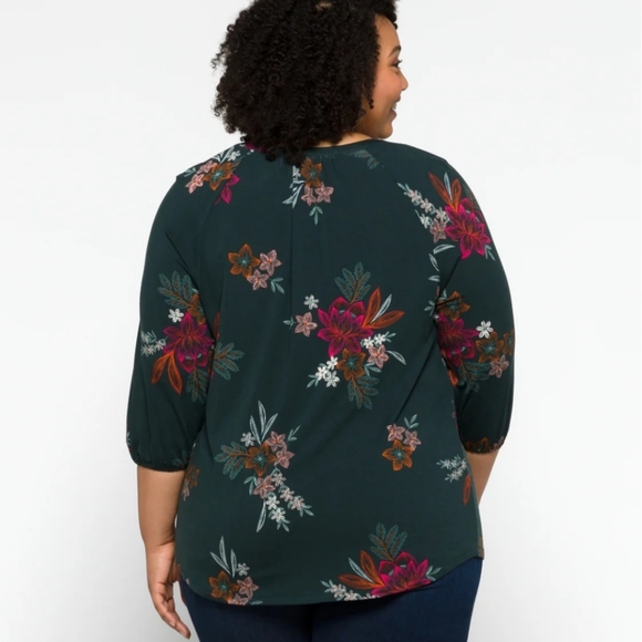 DANIEL RAINN Elowen Smocked Tassel Detail Knit Top Floral Green 3/4 Slee… - Picture 3 of 13